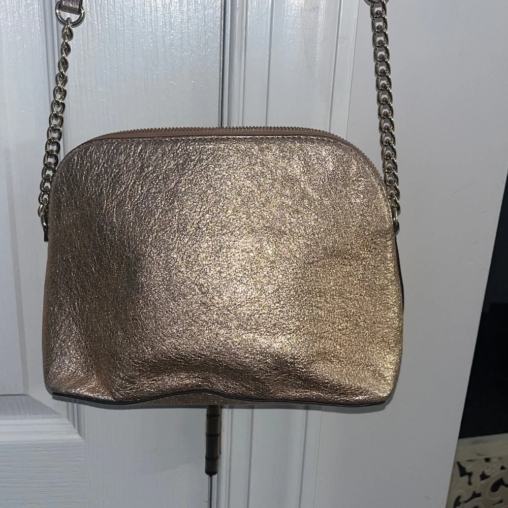 NWT Michael Kors metallic rose gold dome leather crossbody bag